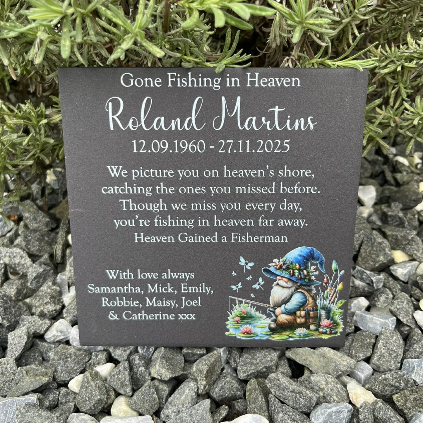 Gone fishing in Heaven memorial tile