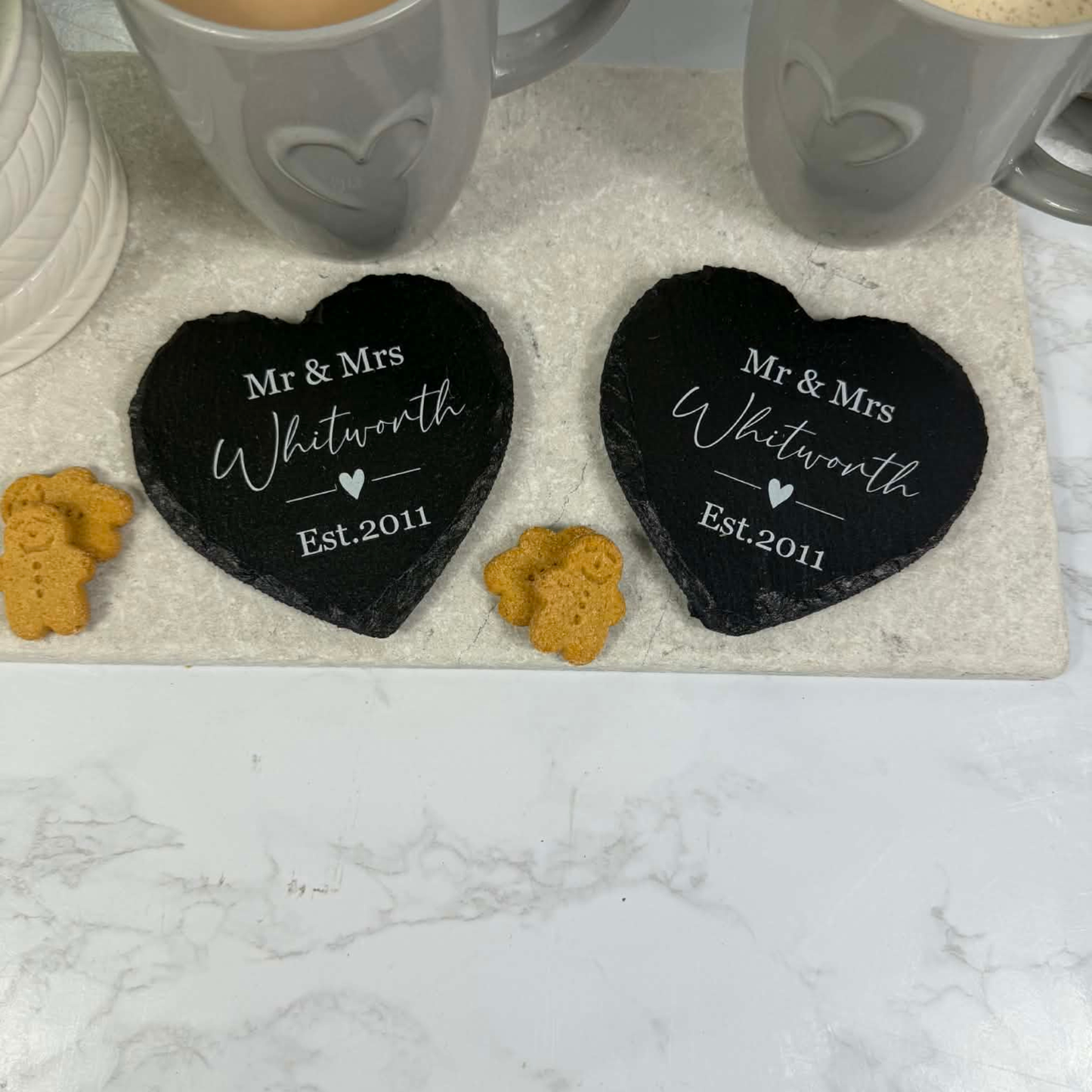 Mr & Mrs heart coasters - set of 2