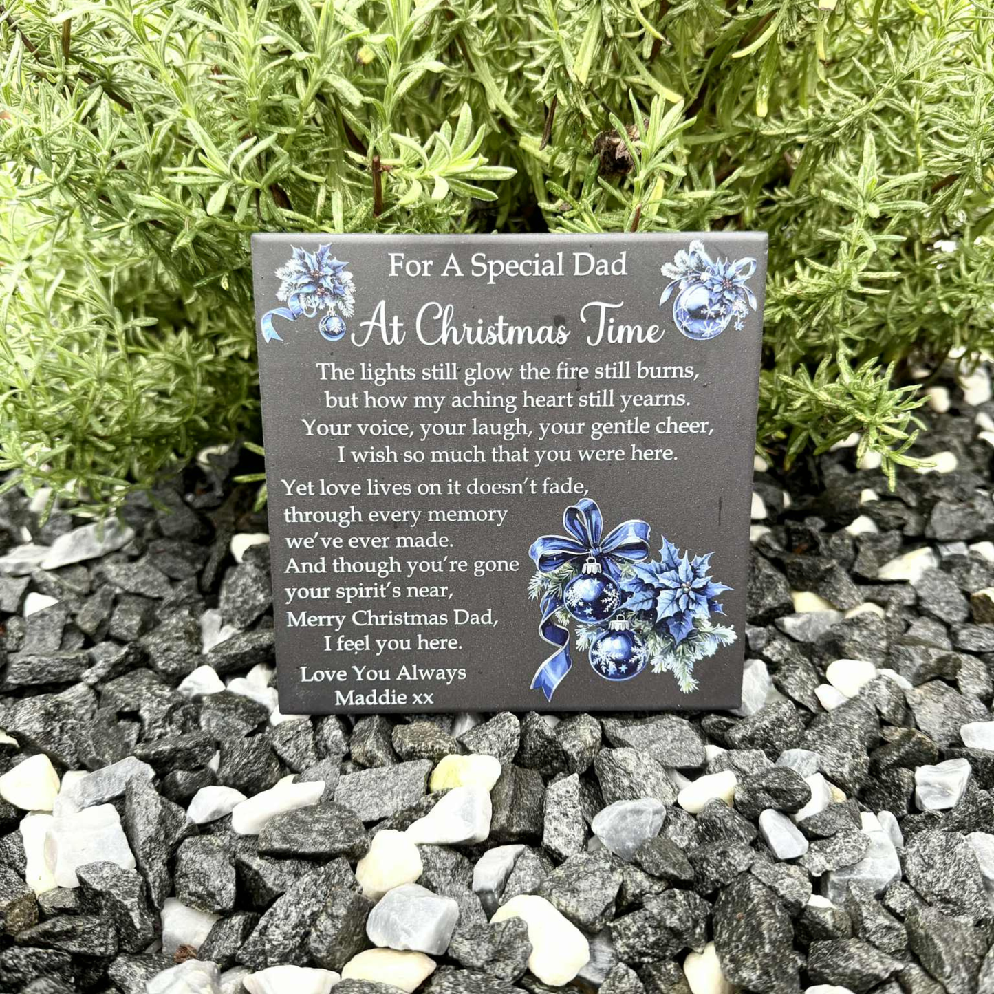 Christmas Blue Baubles Memorial Tile