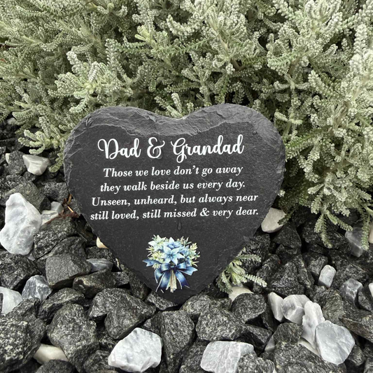 Blue Bunch Of Flowers Heart Slate Memorial