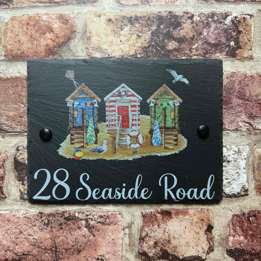 Beach huts slate house sign