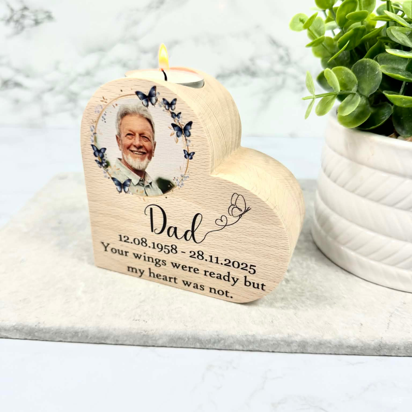 Personalised your wings were ready heart tealight holder