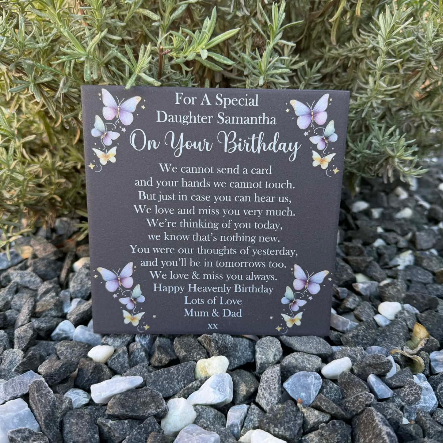 Butterflies we cannot send a card memorial tile