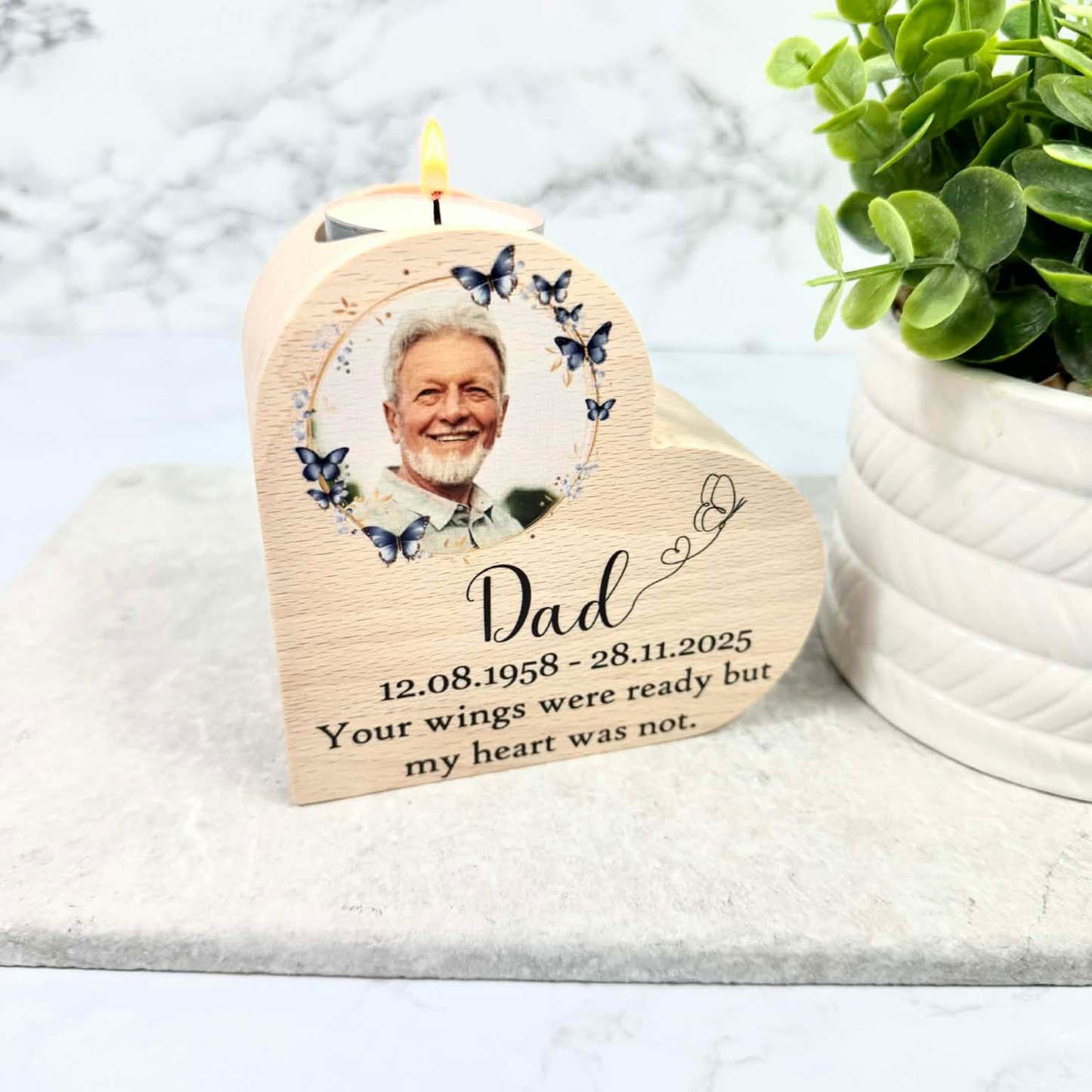 Personalised your wings were ready heart tealight holder