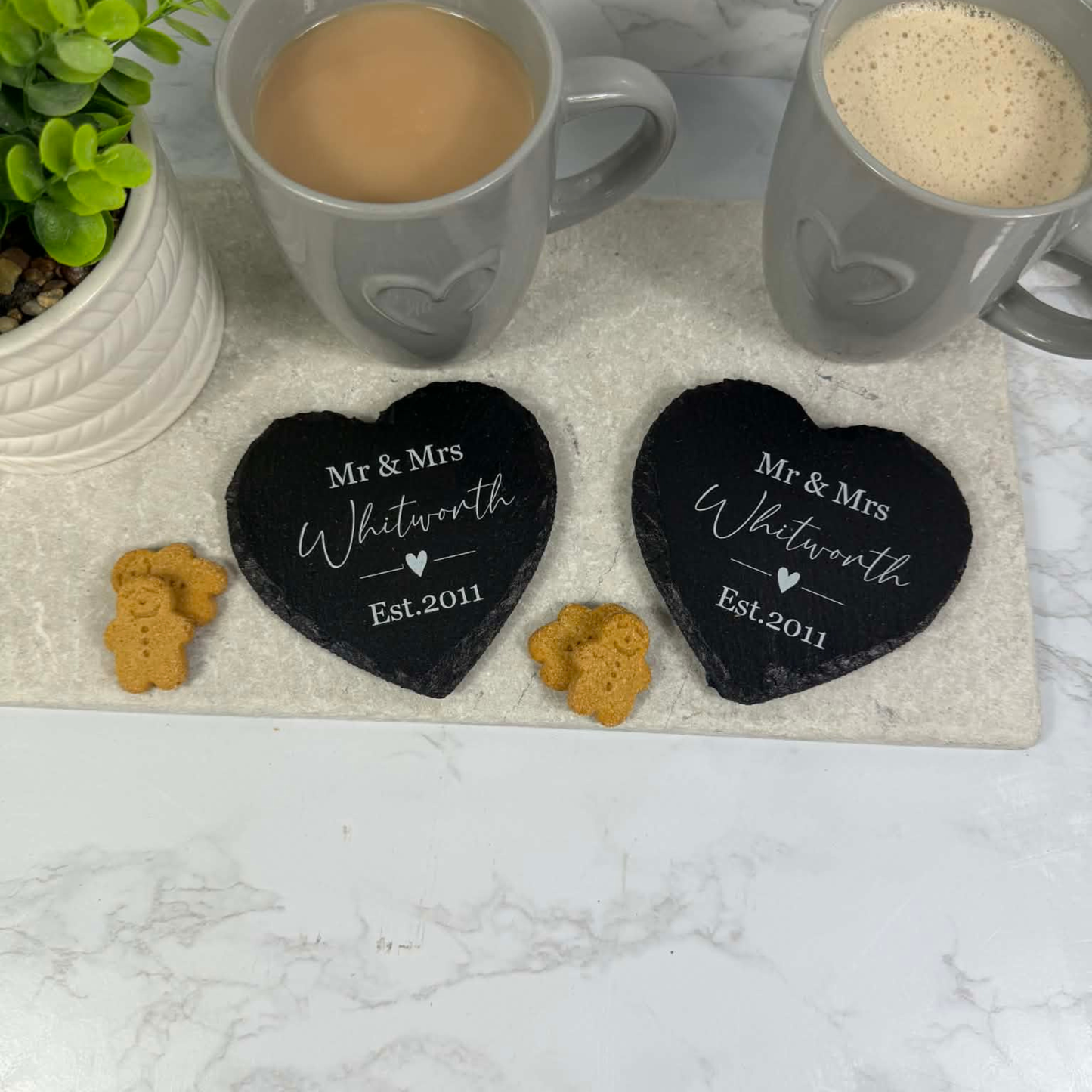 Mr & Mrs heart coasters - set of 2