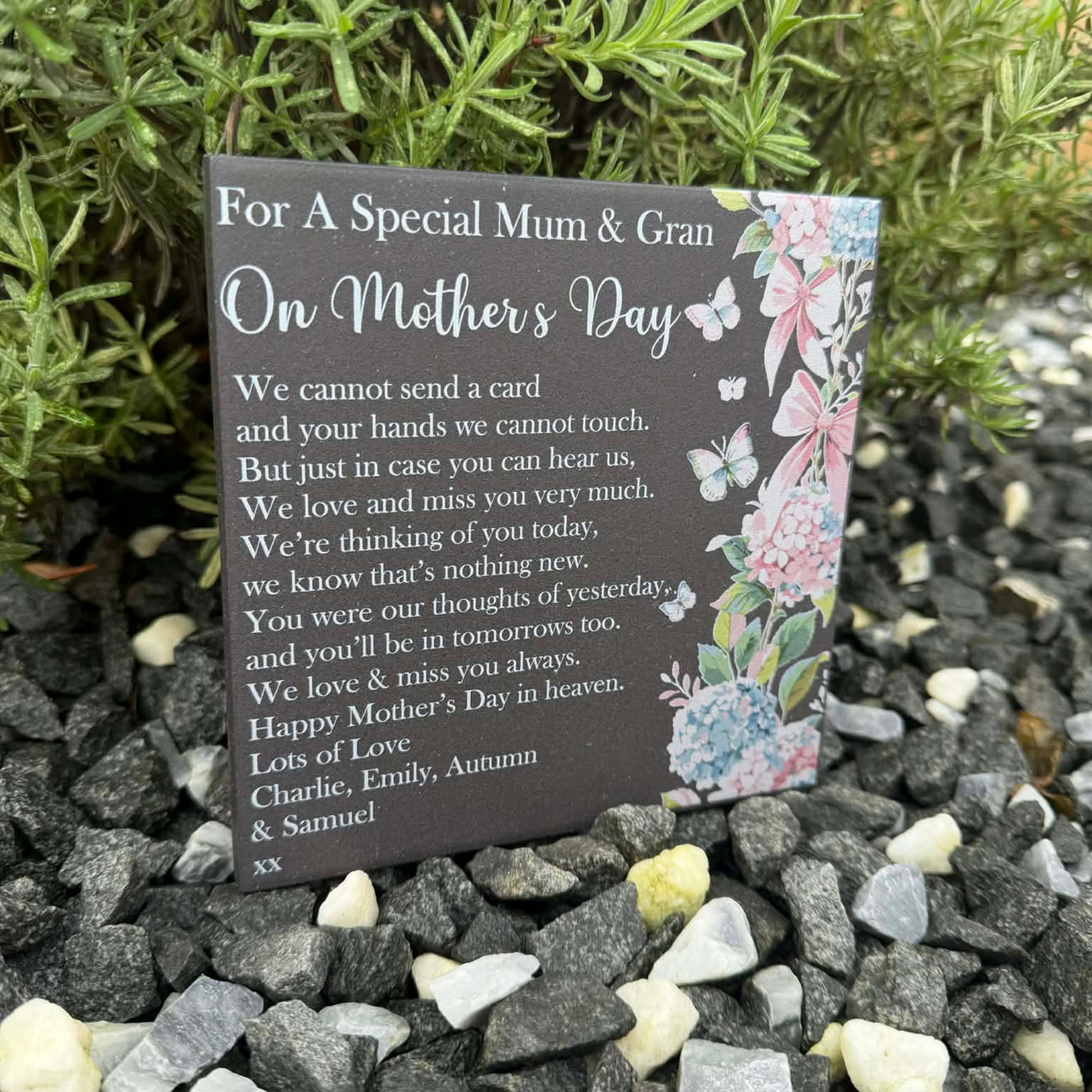 Mother’s Day we cannot send a card butterflies & flowers memorial