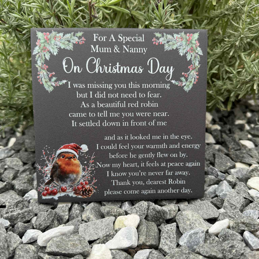 Christmas Holly & Robin Memorial Tile