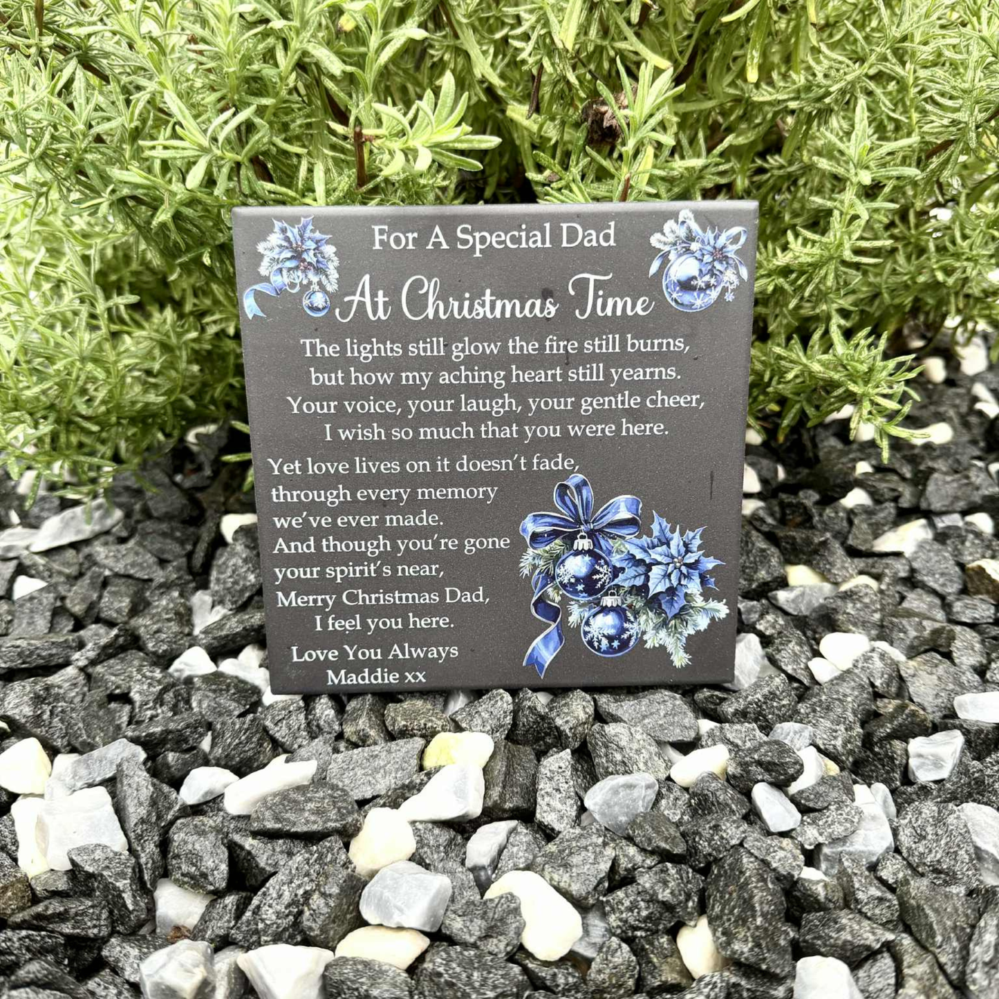Christmas Blue Baubles Memorial Tile