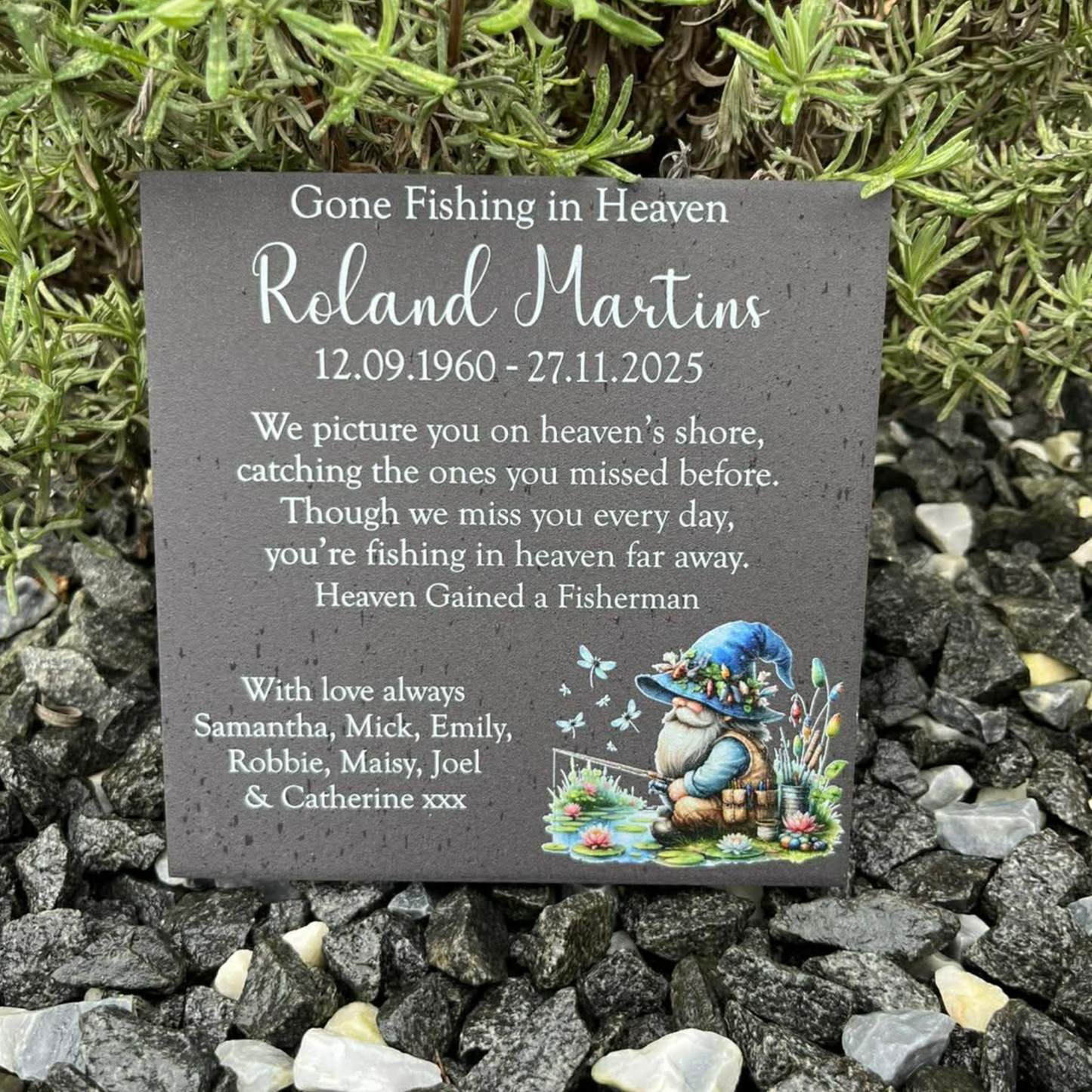 Gone fishing in Heaven memorial tile