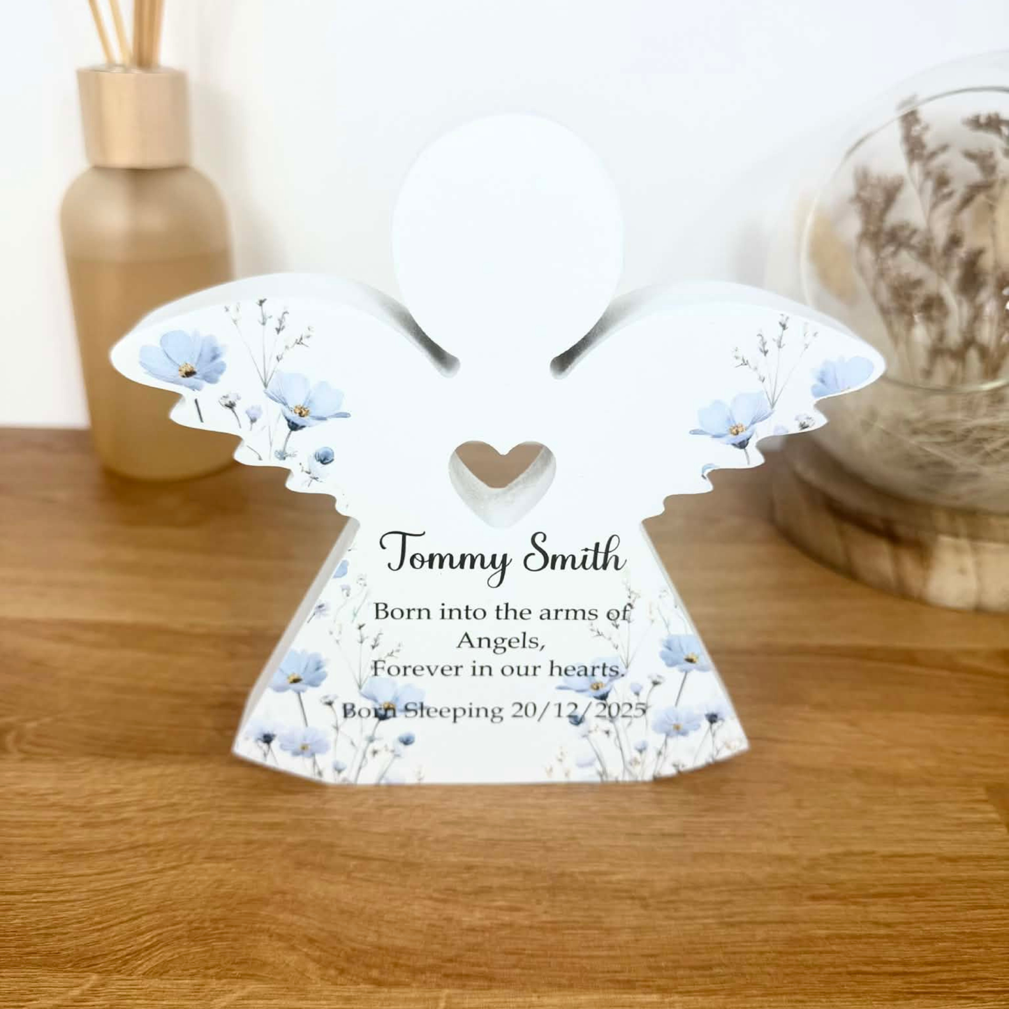 Personalised born into the arms of Angels freestanding Angel