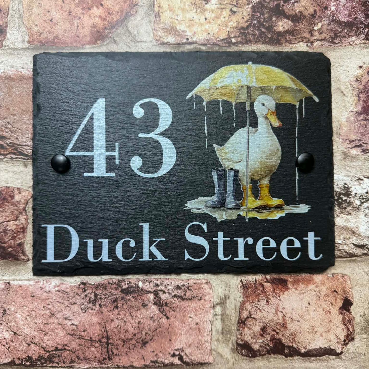 Duck in wellies slate house sign