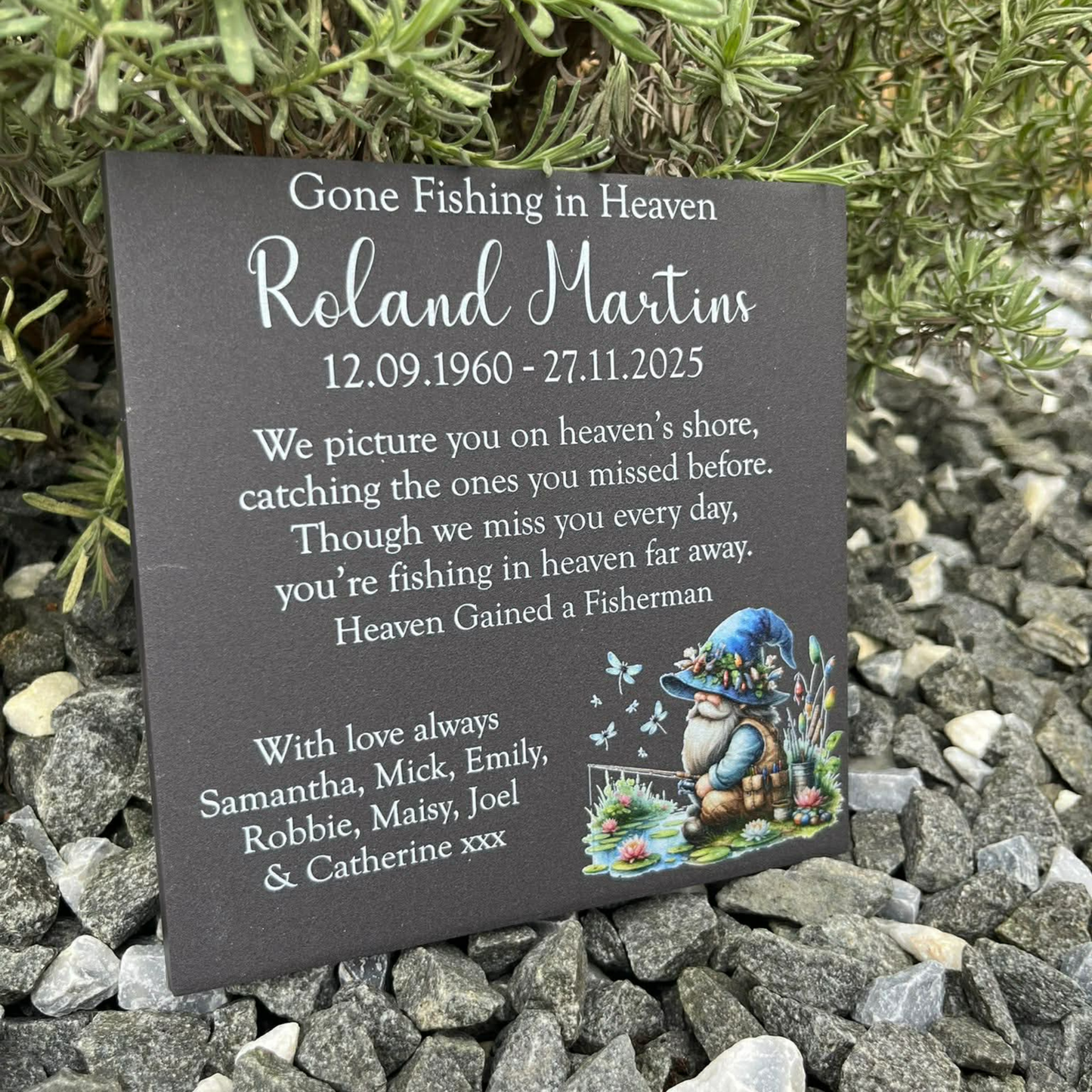 Gone fishing in Heaven memorial tile