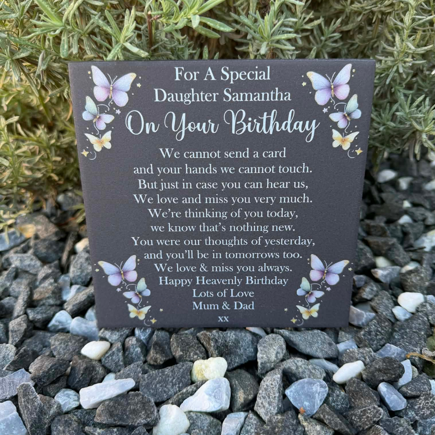Butterflies we cannot send a card memorial tile