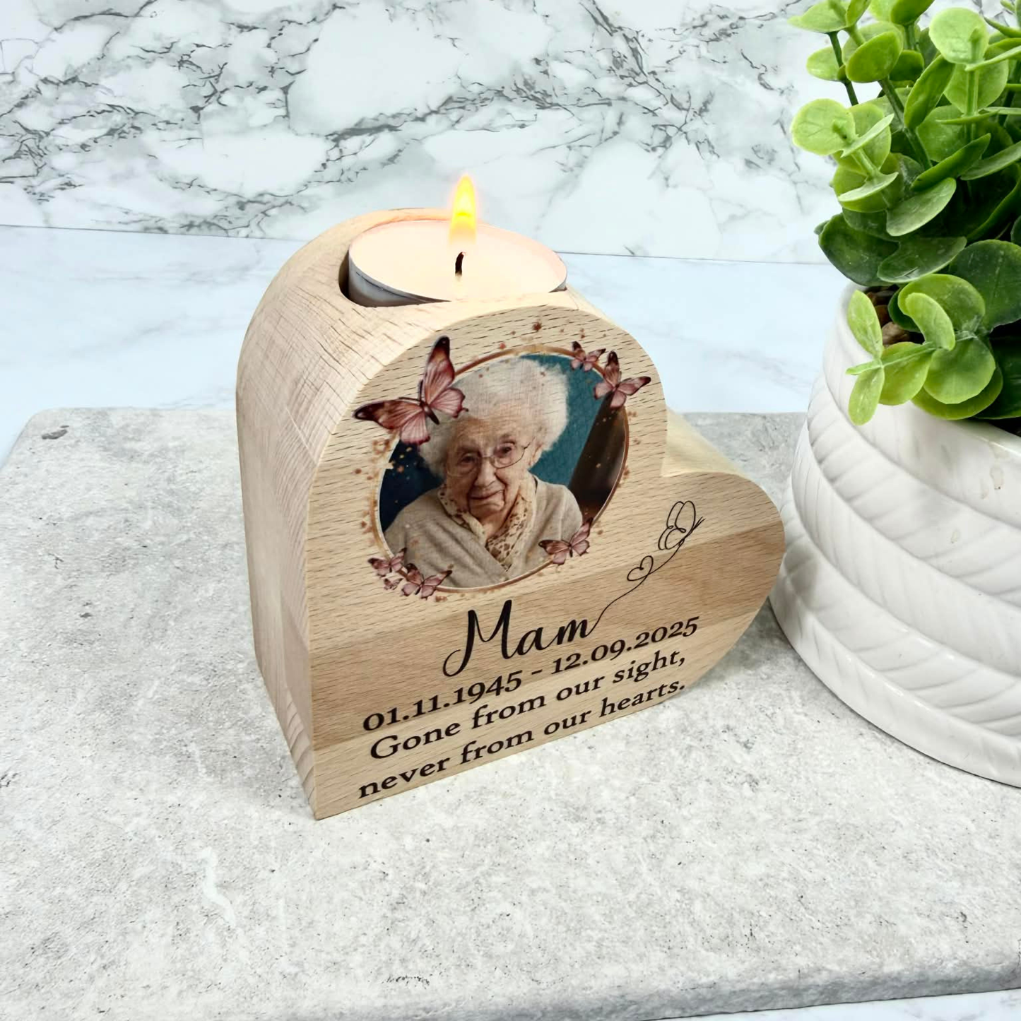 Personalised gone from our sight heart tealight holder