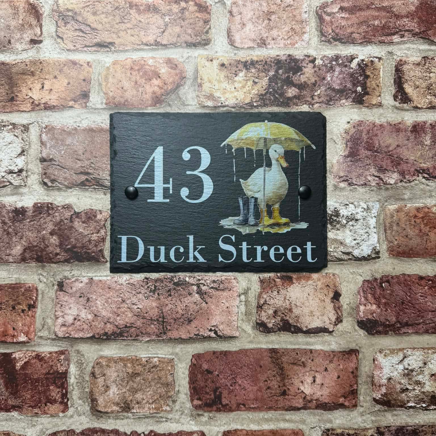 Duck in wellies slate house sign