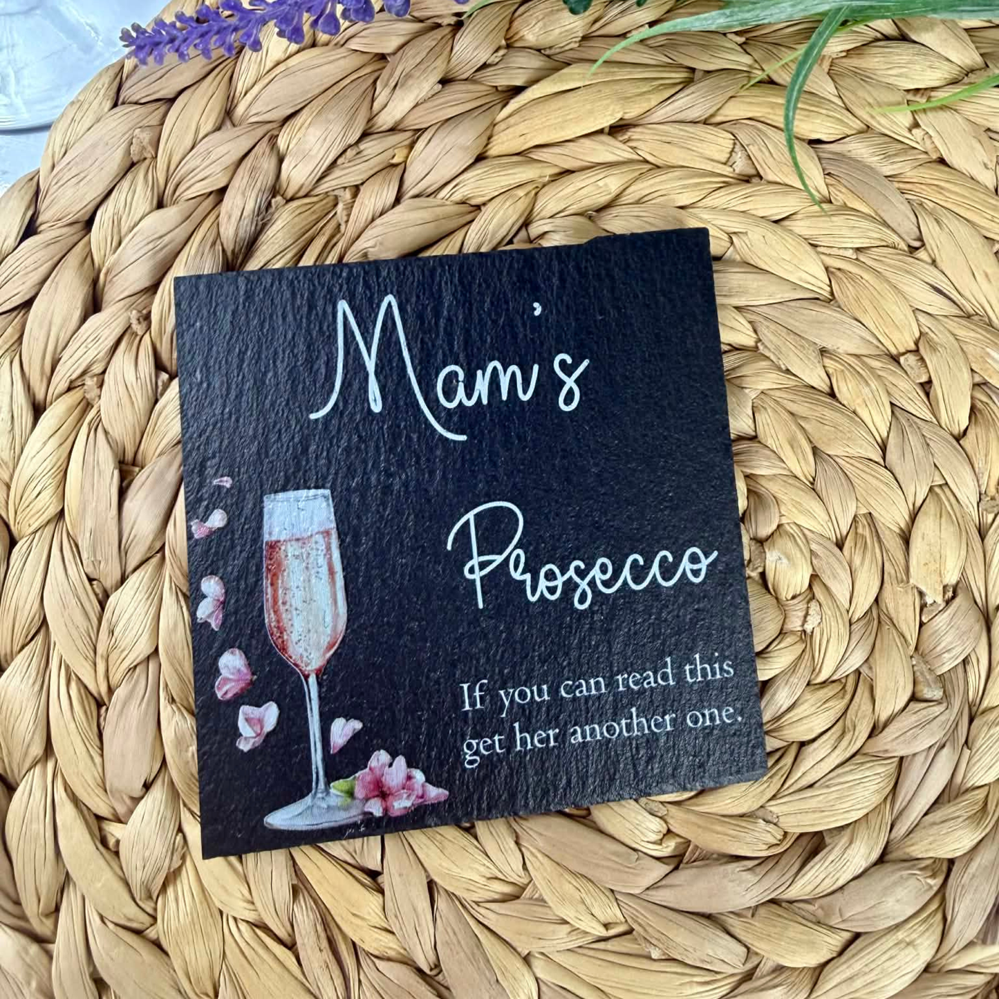 Personalised prosecco slate coaster