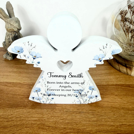 Personalised born into the arms of Angels freestanding Angel
