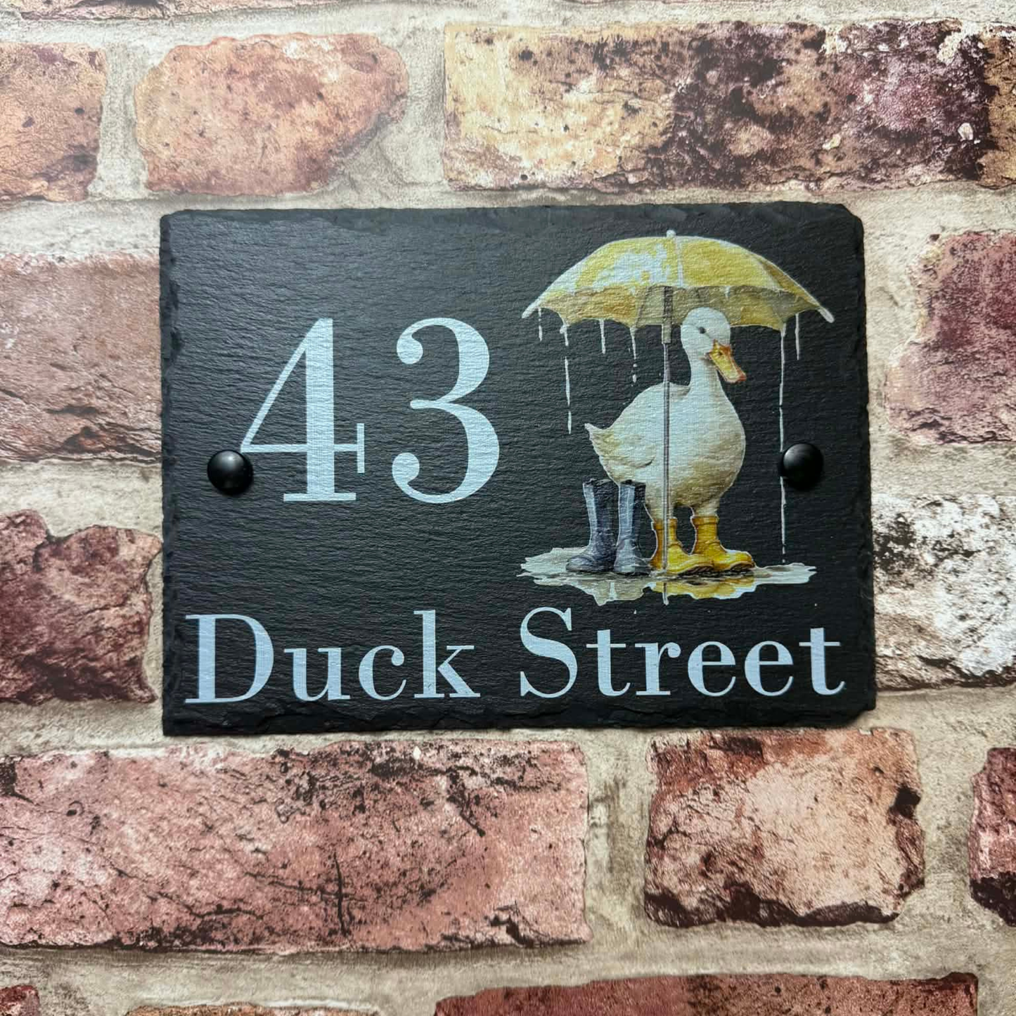 Duck in wellies slate house sign