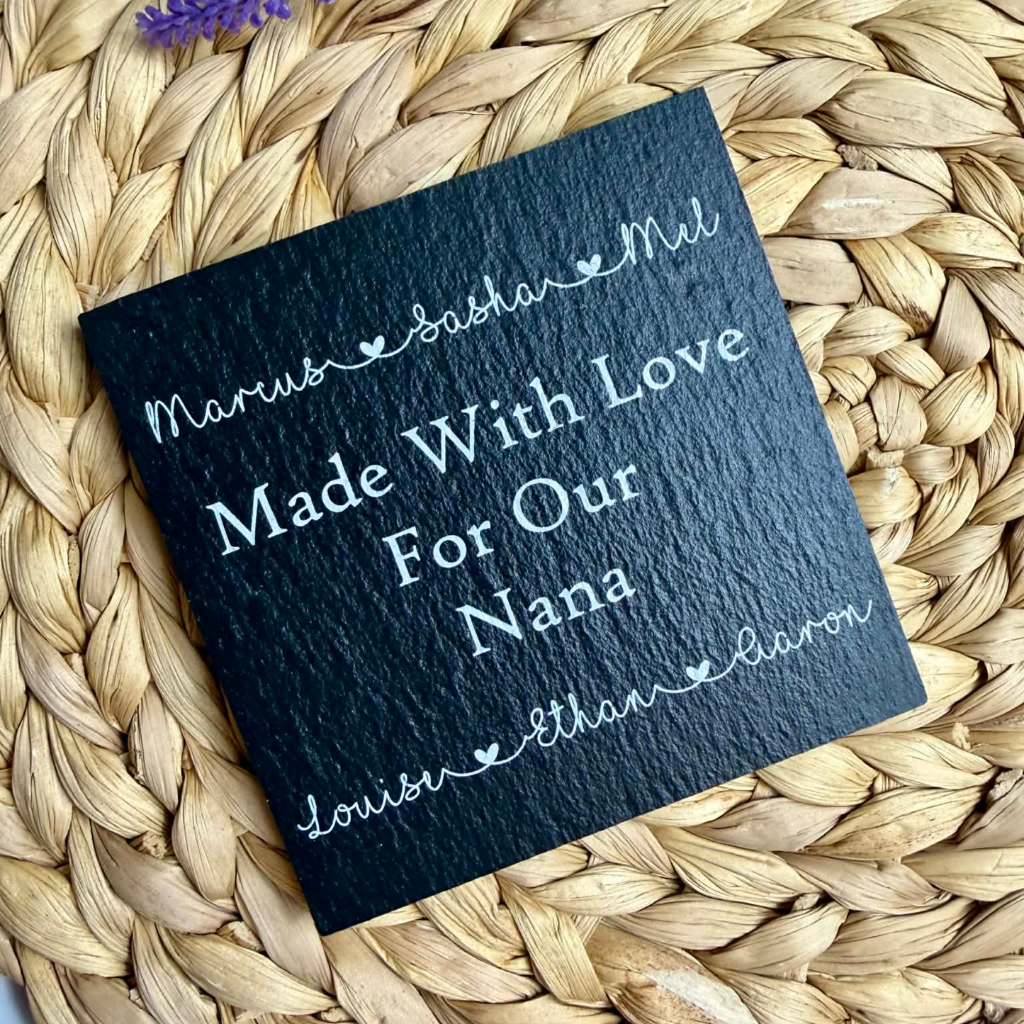 Personalised made with love slate coaster