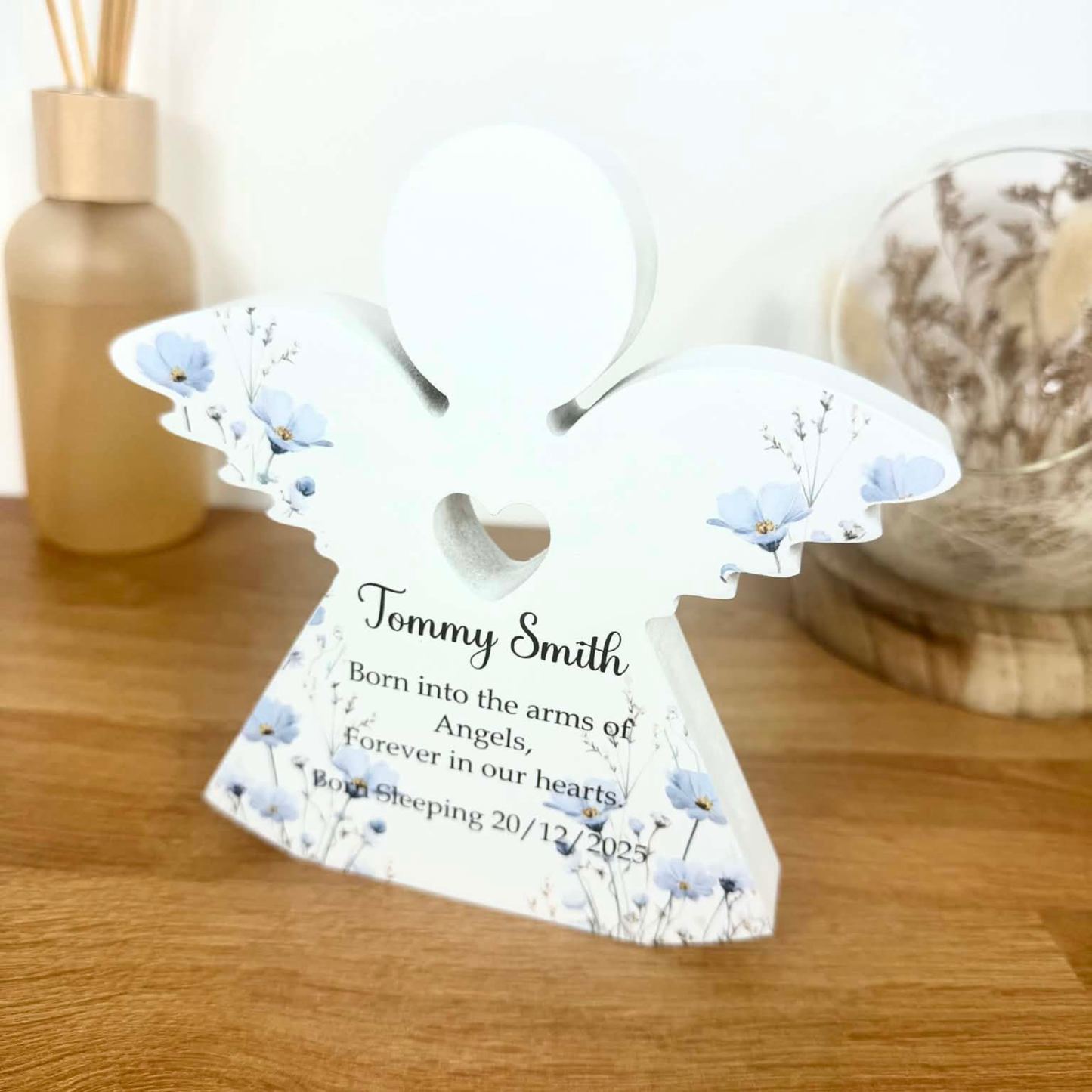 Personalised born into the arms of Angels freestanding Angel