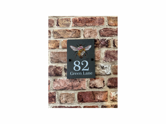 Floral bee slate house sign