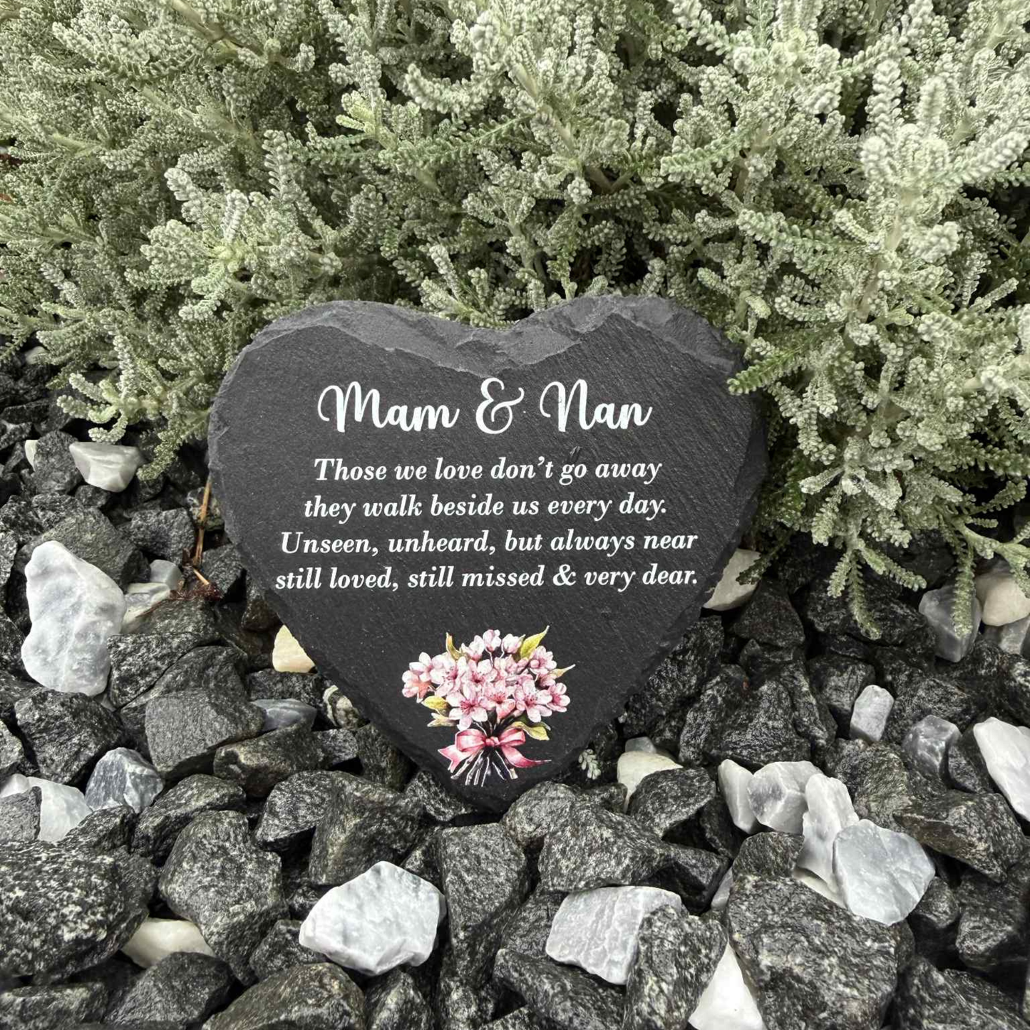 Pink Bunch Of Flowers Heart Slate Memorial