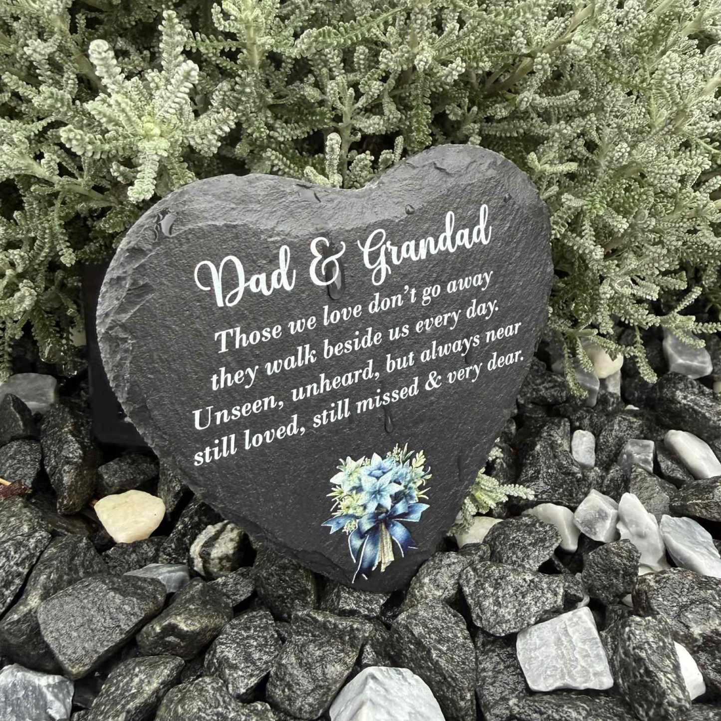 Blue Bunch Of Flowers Heart Slate Memorial