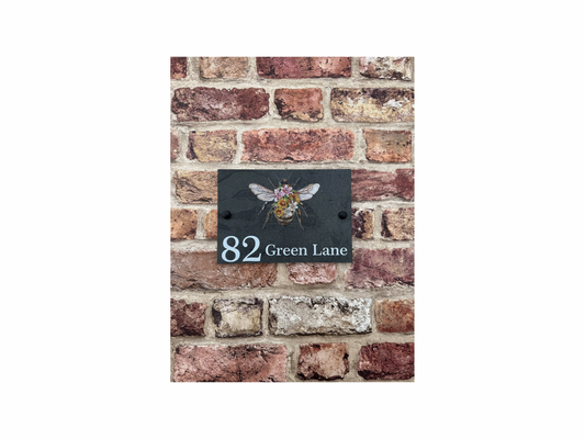 Floral bee slate house sign